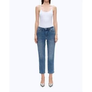 NEW BAYEAS high rise cropped straight leg jeans in medium blue